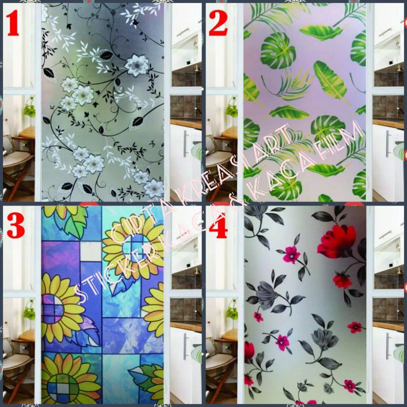 Wall Stiker Kaca Motif Bunga Tidak Tembus Pandang Untuk Jendela Pintu Kamar Mandi Rumah / Kaca Film 