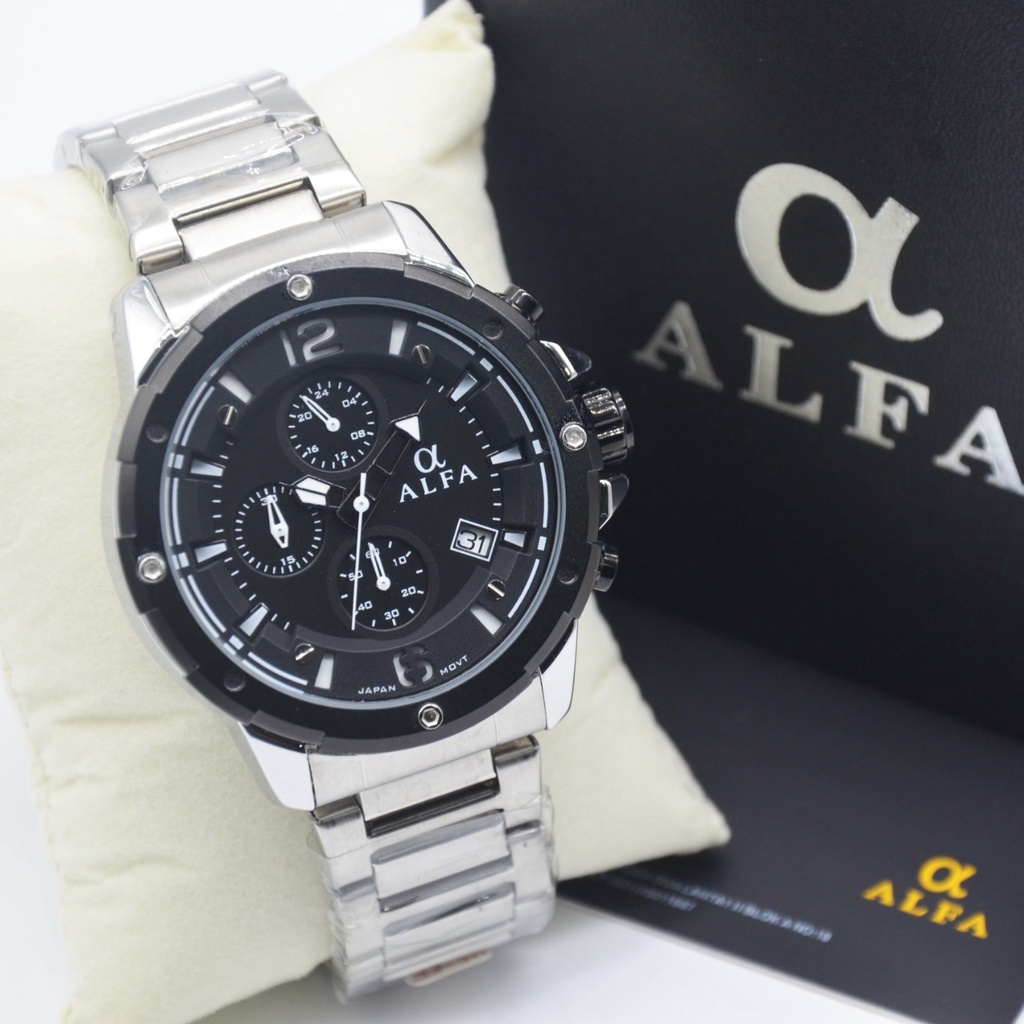 Jam Tangan Pria Original Alfa 33024 Strap Tali Rantai Stainless Steel Original