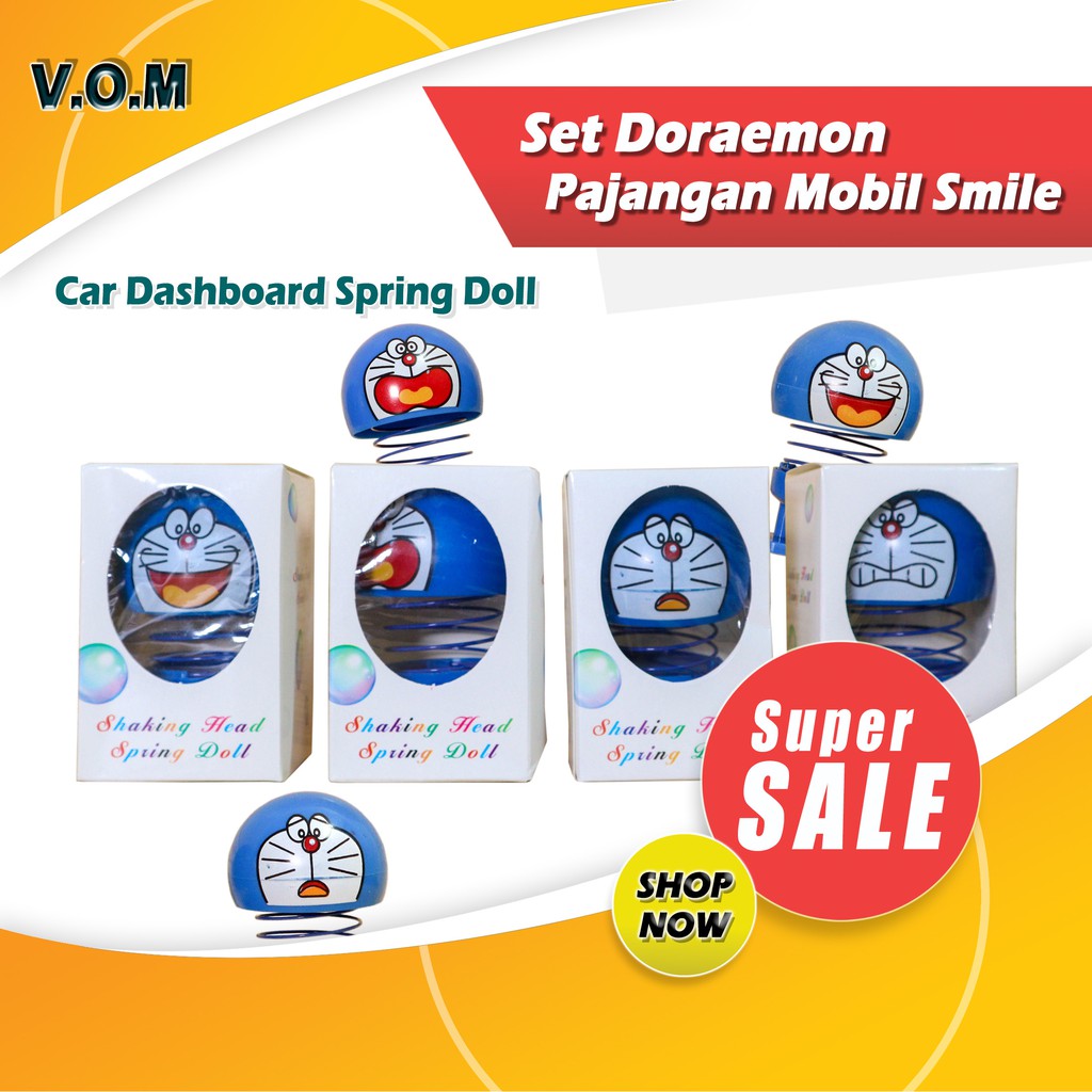 VOM Set Doraemon Pajangan Mobil Smile - Car Dashboard Spring Doll 0636