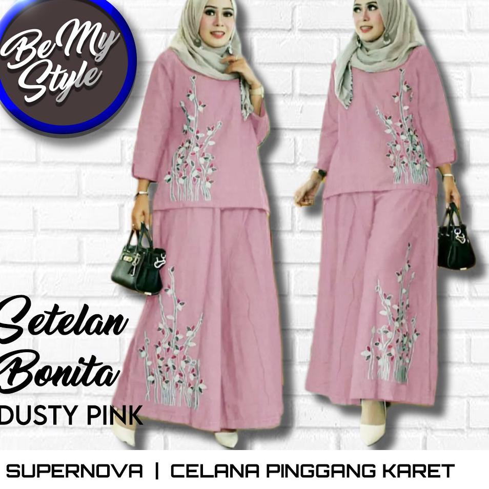◌ BMS | Setelan BONITA | Baju & Celana Muslim Gamis Jumbo Wanita Fashion Hijab Modern Model Terbaru