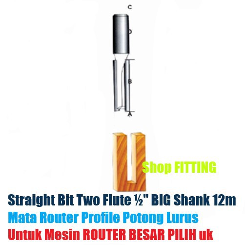 Mata Router BESAR Profil Potong Lurus Bobok Rata Straight Bit Shank ½" 12mm PILIH ukuran