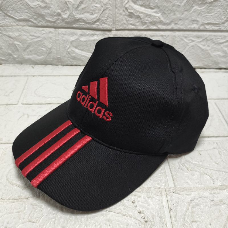 COD TOPI BASEBALL UNISEX LOGO ADIDAS PRIA WANITA TOPI BASEBALL HAT ADIDAS-hitam strip merah