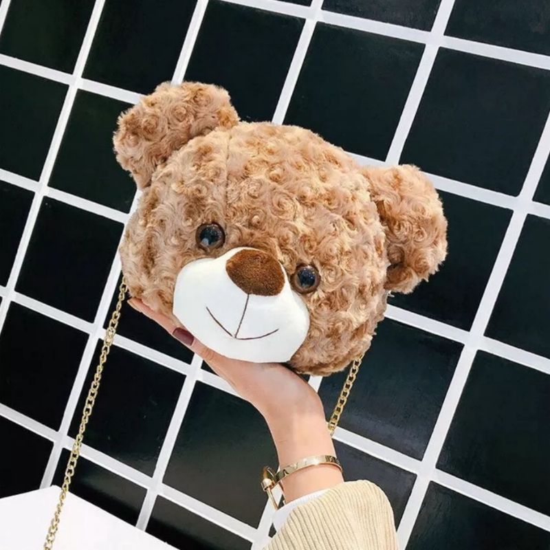 (COD) Tas Kepala Boneka Beruang / Tas Korea Kepala Beruang / Tas Selempang / Tas