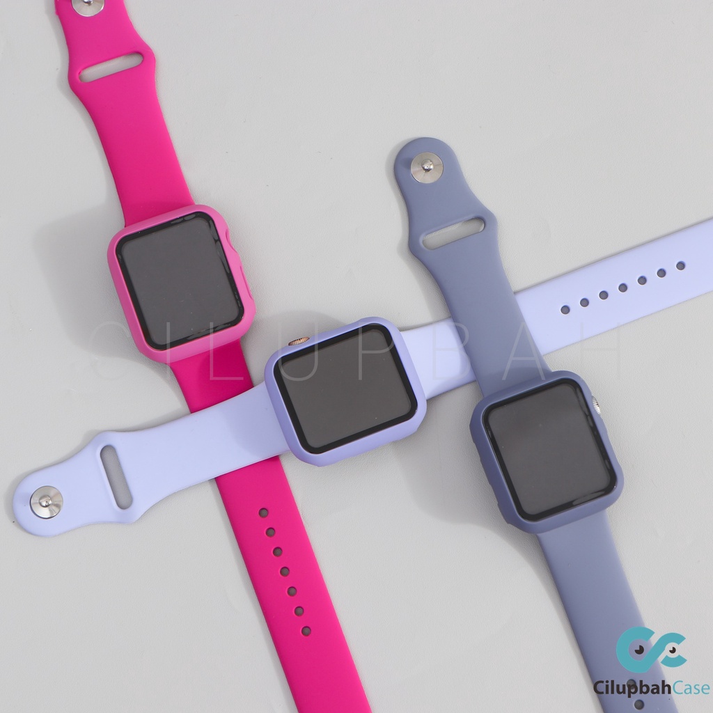 FULLSET Strap for Apple Watch Sport Band &amp; Tempered Glass Case 2 in 1  iwatch For 38mm 40mm 42mm 44mm