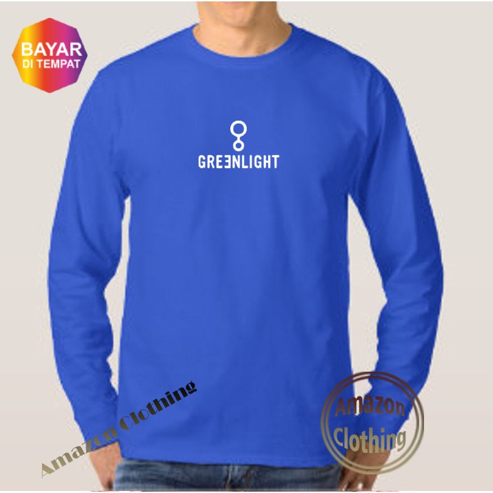 Amazon Clothing Kaos Distro Lengan Panjang Greenlight 08 Premium Text Putih T-Shirt Pria Wanita