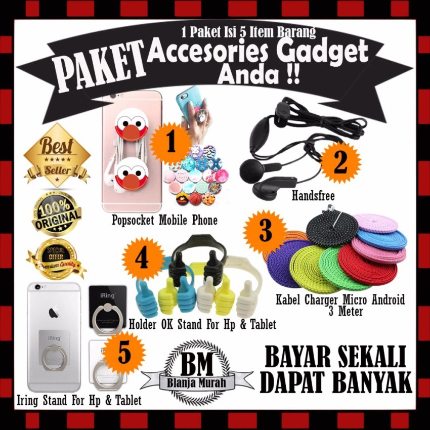 Paket Perlengkapan Accesories Gadget Smartphone Anda - 1 Paket Isi 5 Item Barang