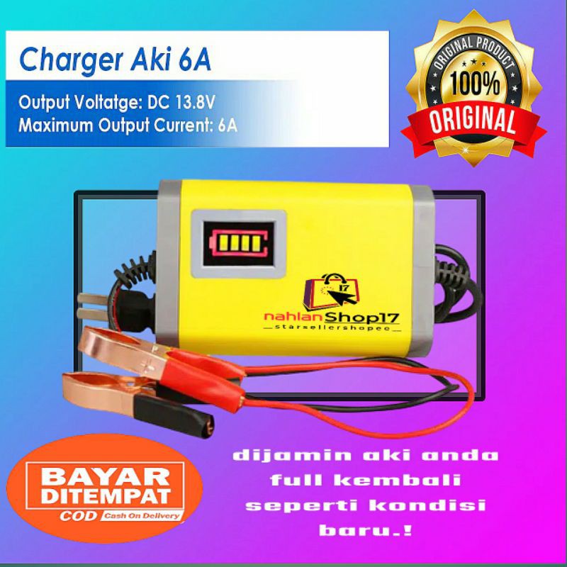 CHARGER AKI MOTOR MOBIL PORTABLE 6A/12V / CARGER AKI PORTABEL 6A 12V