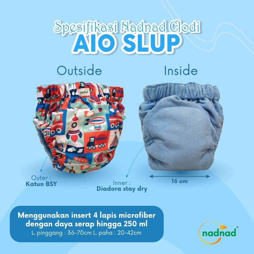 Popok Clodi Bayi Cuci Ulang By Nadnad Model AIO Slup All in One BB 7-17 Kg