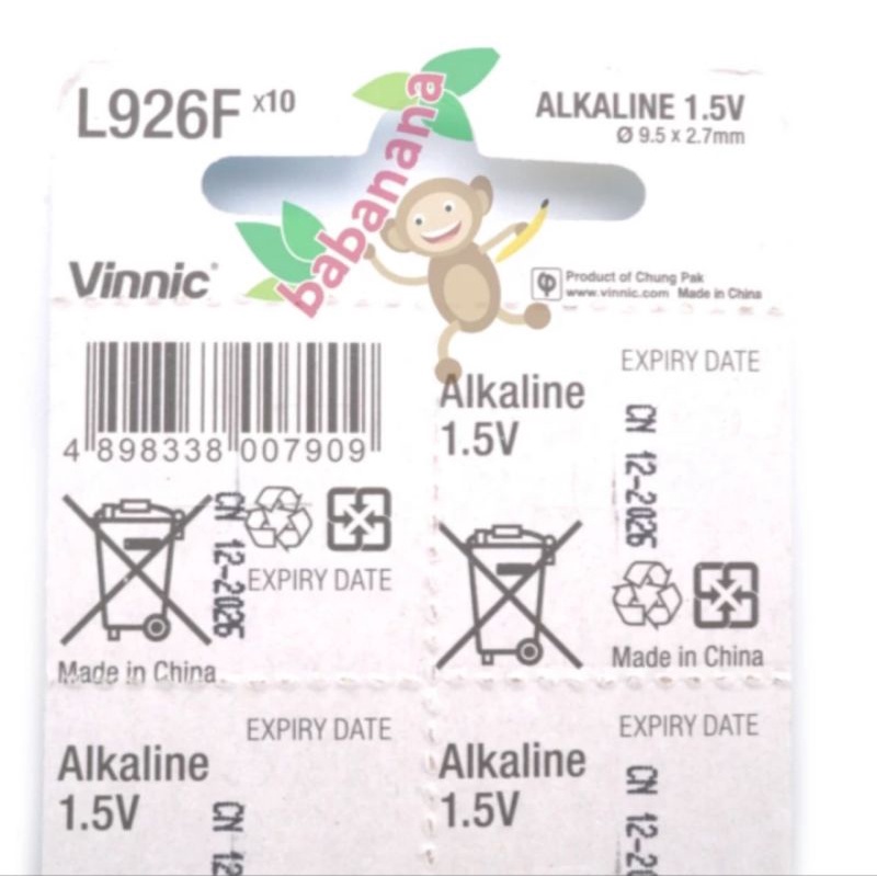 Baterai Vinnic L926F AG7 battery kancing button remote jam