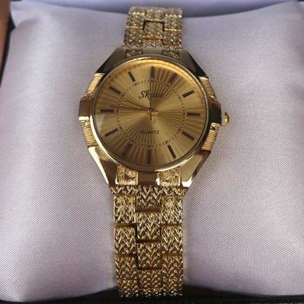 Jam Tangan Wanita Jam Tangan Rantai Pria Wanita Merek Skone Ori warna Gold emas 01 Trendy Tahan Air