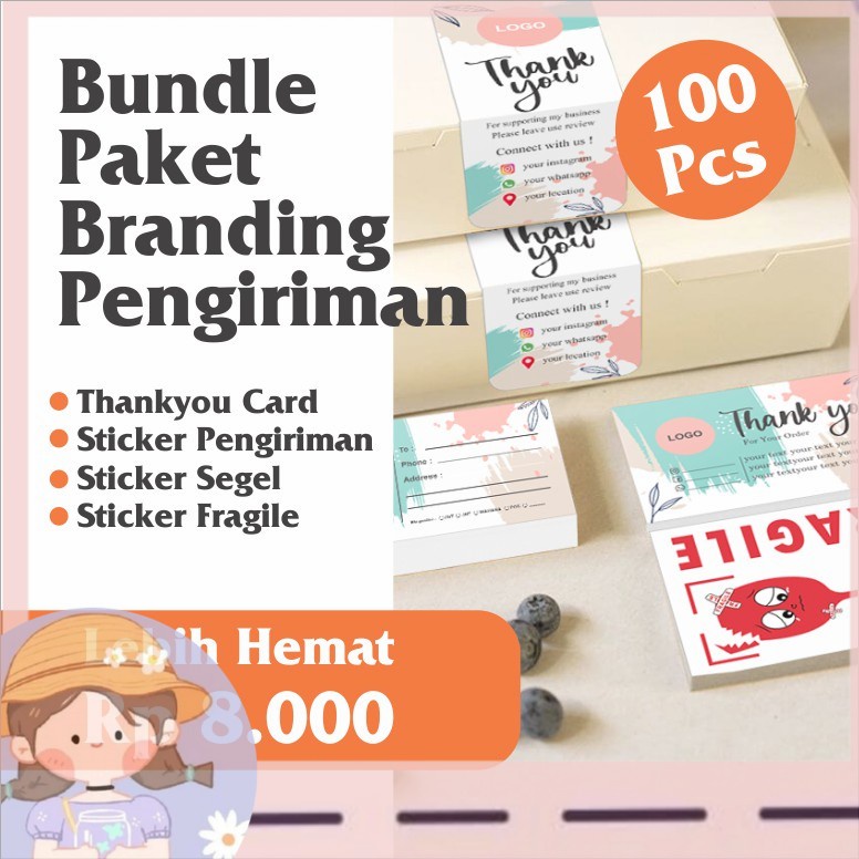 

(HNR)(100Pcs) Paket Branding Pengiriman Thankyou Card, Sticker Pengiriman, Sticker Segel, Sticker Fragile