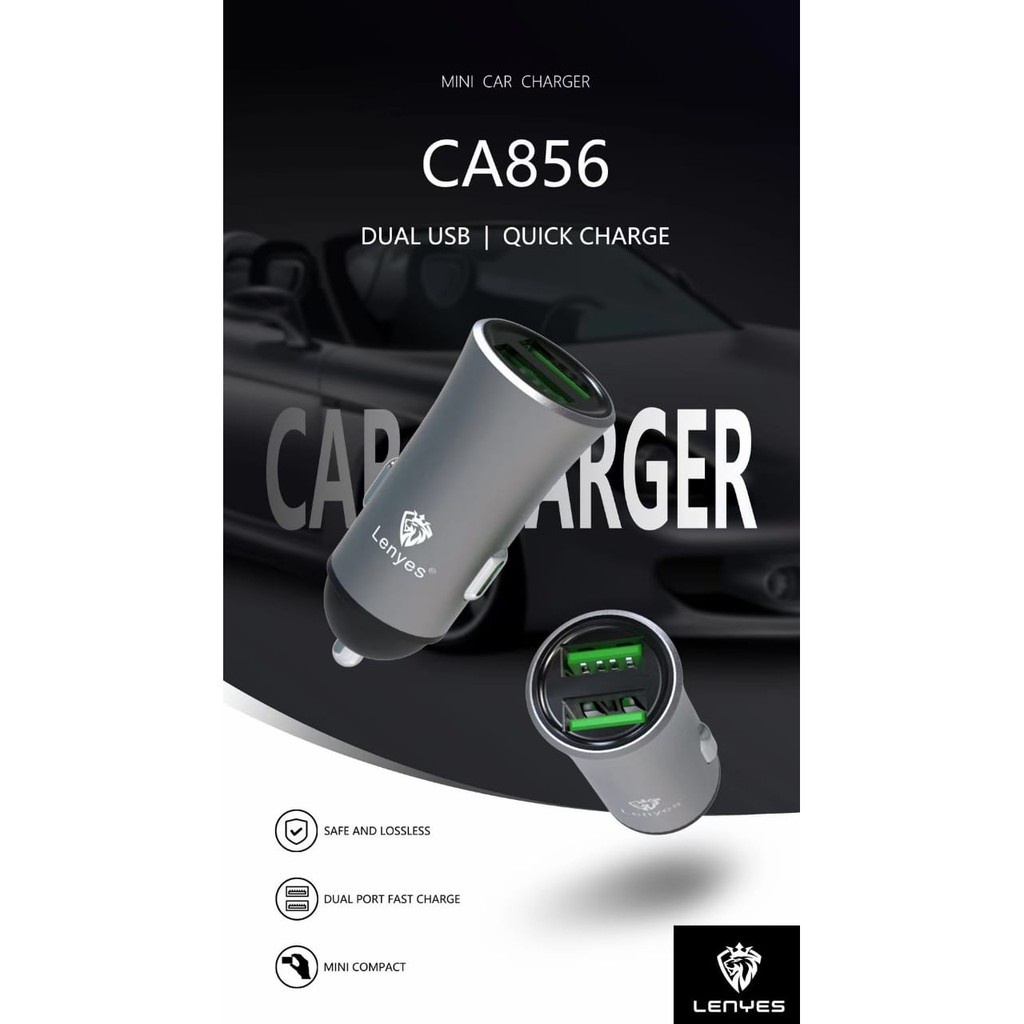 LENYES CA856 2.4A BAtok SAVER CAR Charger 2port USB adaptor Mobil cas HP original