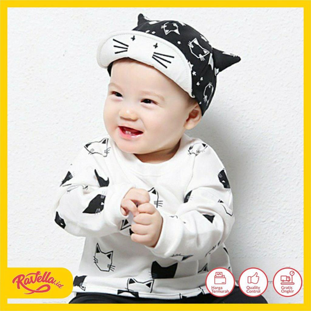Ravella Topi Anak Bayi Kucing Bertelinga Hitam Putih Lucu Rv9077