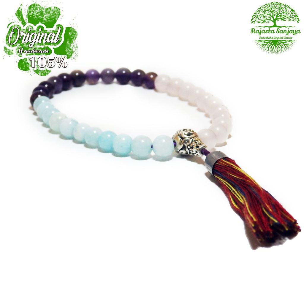 Tasbih Muslim Handmade 3 Jenis Batu Kristal Alami