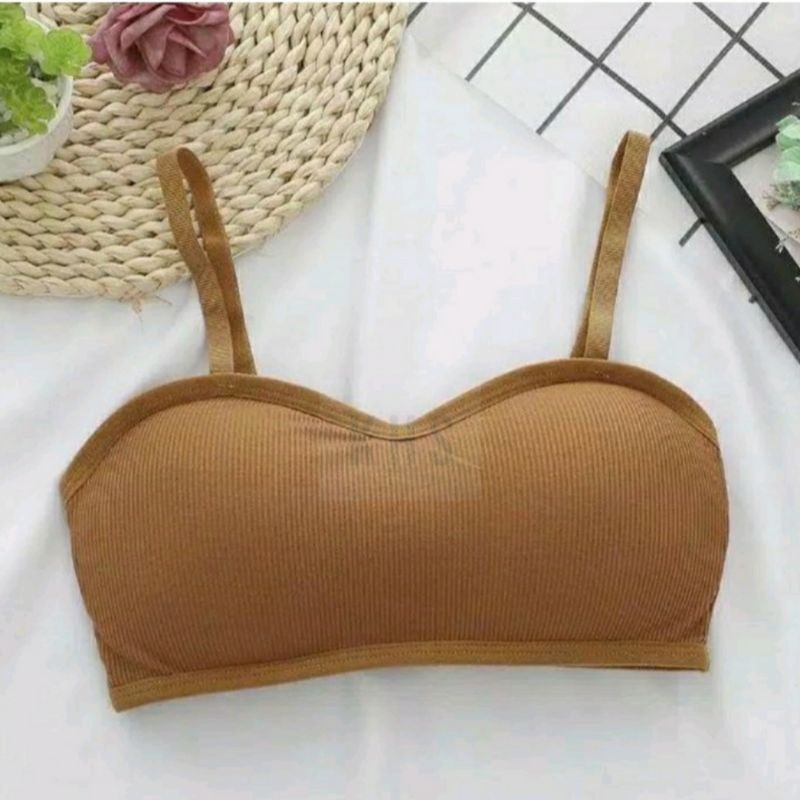 BH Bra Wanita Tanpa Kawat Bahan Halus Pakaian Dalam bralette Push Up Elastis Sexy sport Korea KHS-PUSH UP BRA COKLAT