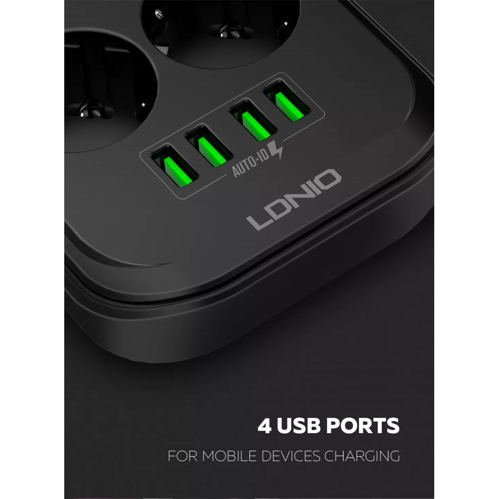 LDNIO SE6403 - DEFENDER Series - 6 EU Outlet Power Socket &amp; 4 USB Port