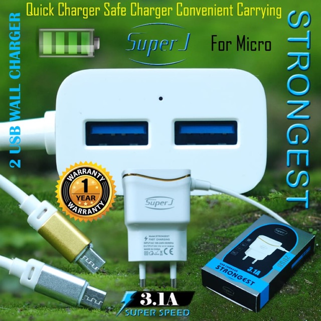 Charger Super J Strongest 3,1A 3 output Langsung Fast Charging