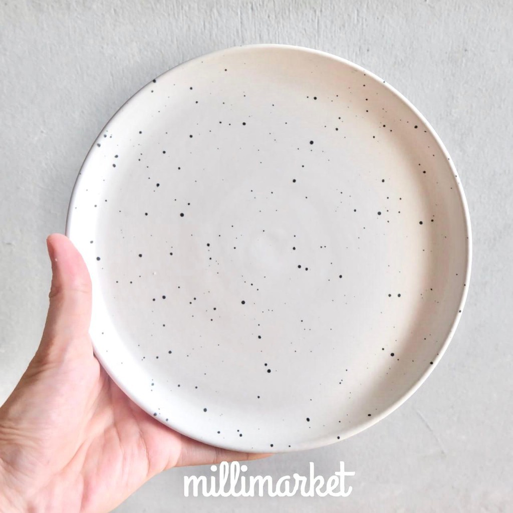 Round Plate - PINKU diameter 20 cm / piring keramik warna pink/korean nordic plate-SHIRO/WHITE BINTIK