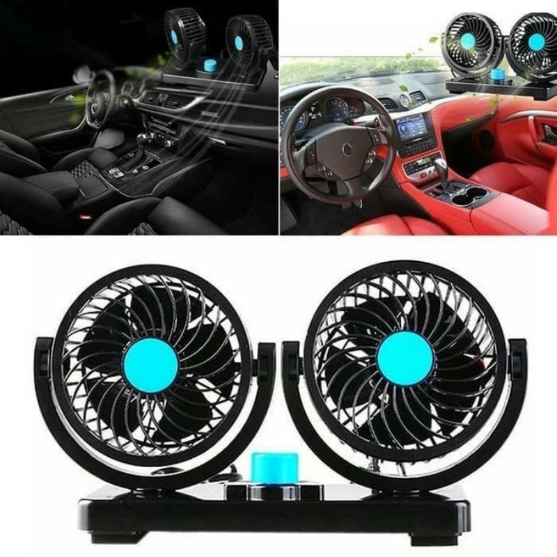 Kipas Angin Dashboard Mobil Double Blower Mini Power USB Lighter