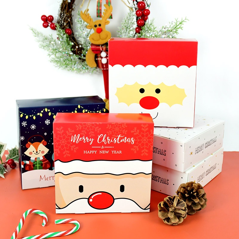 1pc Kotak Permen / Cokelat / Biskuit Bentuk Persegi Motif Kartun Santa Claus Untuk Hadiah Natal