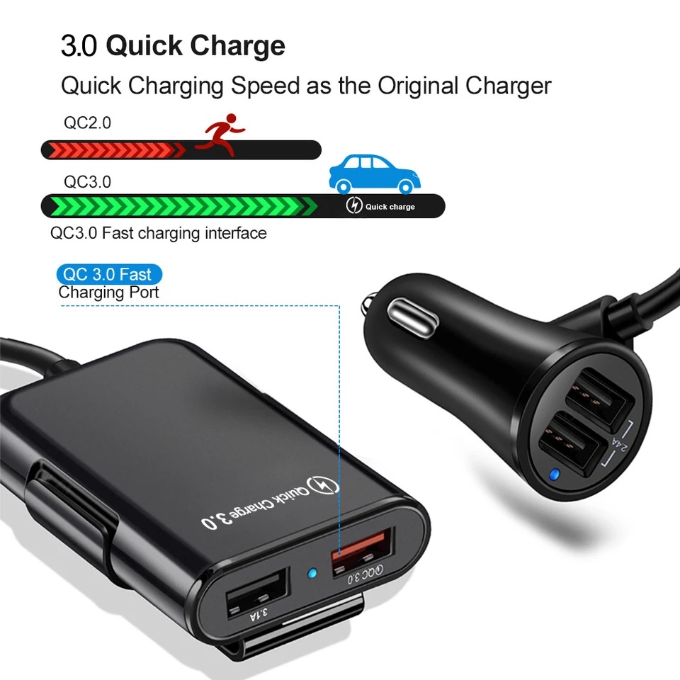 Car Charger Mobil Fast Charging 3.1A 4 Port USB 1.8M Qualcomm QC 3.0