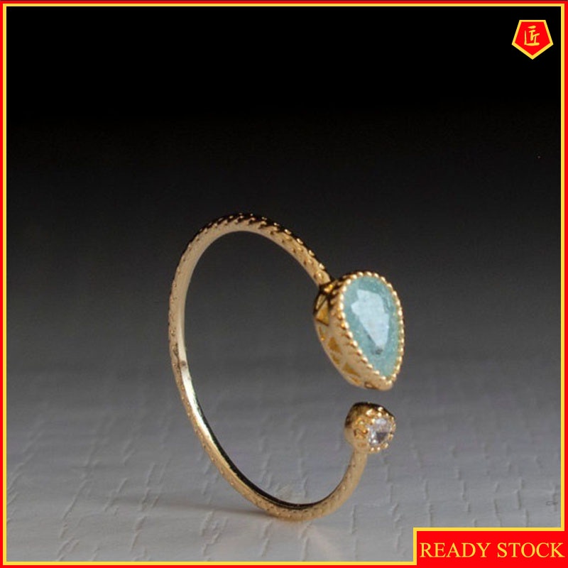 [Ready Stock]Simple Elegant Inlaid Green Gemstone Ring 18K Gold