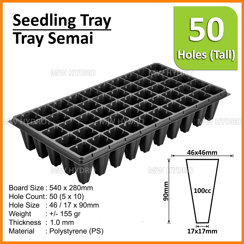 1 Dus (100 Pcs) - Tray Semai / Seedling Tray - 50 Lubang Model Tall / Tinggi