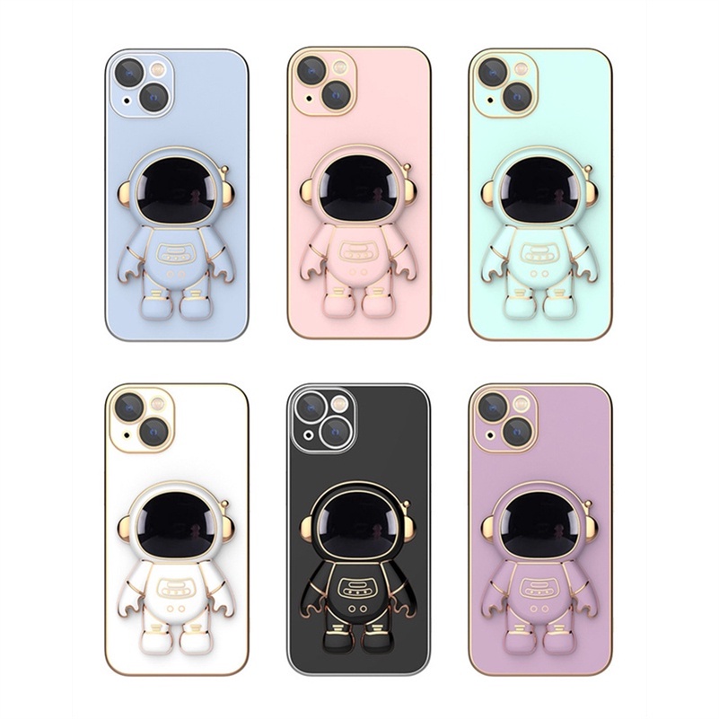 Soft Case Silikon Motif Mobile Phone Cases Astronauts With Stand Compatible for iPhone 13 12 11 Pro Max X Xr Xs Max SE 2020 8 7 Plus Plating electric camera Protective Soft Silicone Shockproof Phone Case
