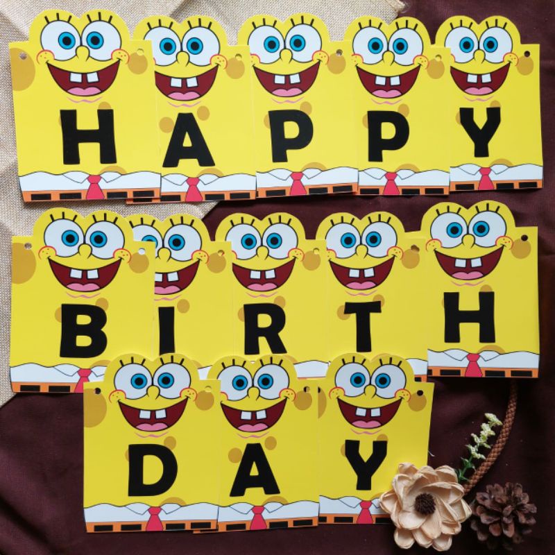 Banner ulang tahun / Buntingflag karakter / Buntingflag happy birthday spongebob