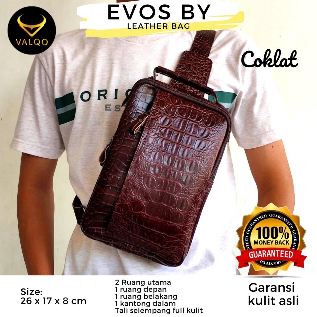 [VALQO] Tas EVOS Kulit Sapi Motif Buaya Slingbag Selempang Pria Wanita Dada Waistbag  bisa COD