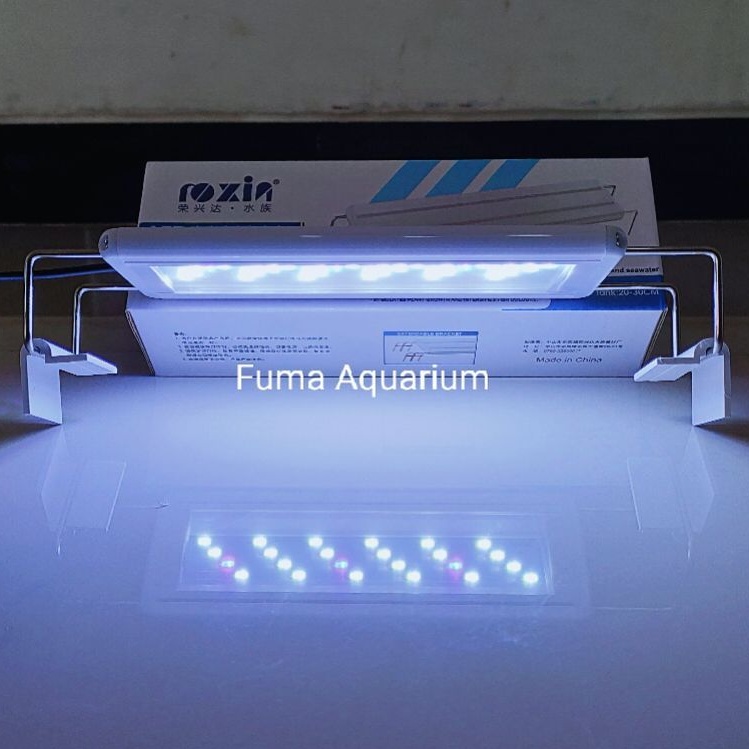 Roxin | Vosso GX-A200 Lampu Led Aquarium 20-30cm 5watt Nyala Putih Biru 4 baris, lampu atas lampu ga