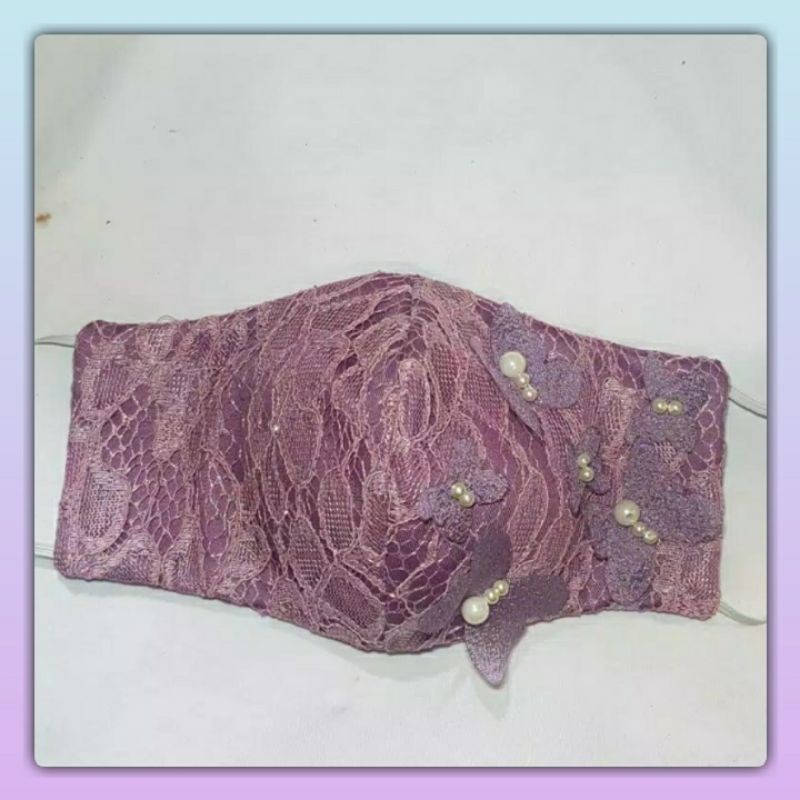 MASKER BRUKAT LACE HIAS UNGU MUDA - MASKER BRUKAT HIAS - MASKER BRUKAT CANTIK - MASKER PESTA