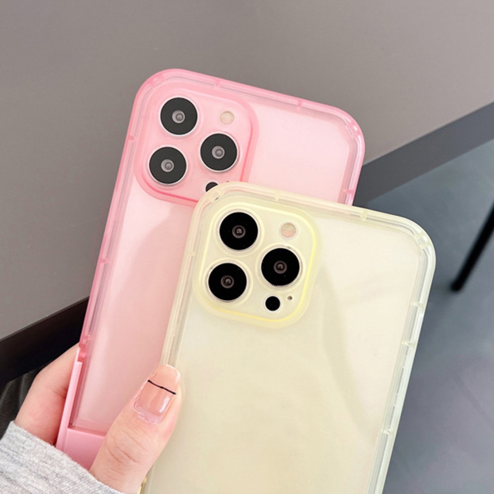 Soft Case Stand Holder Transparan Tahan Banting Untuk iPhone 11 12 13 Pro Max XS Max XR X 6 6s 7 8 Plus SE 2 3