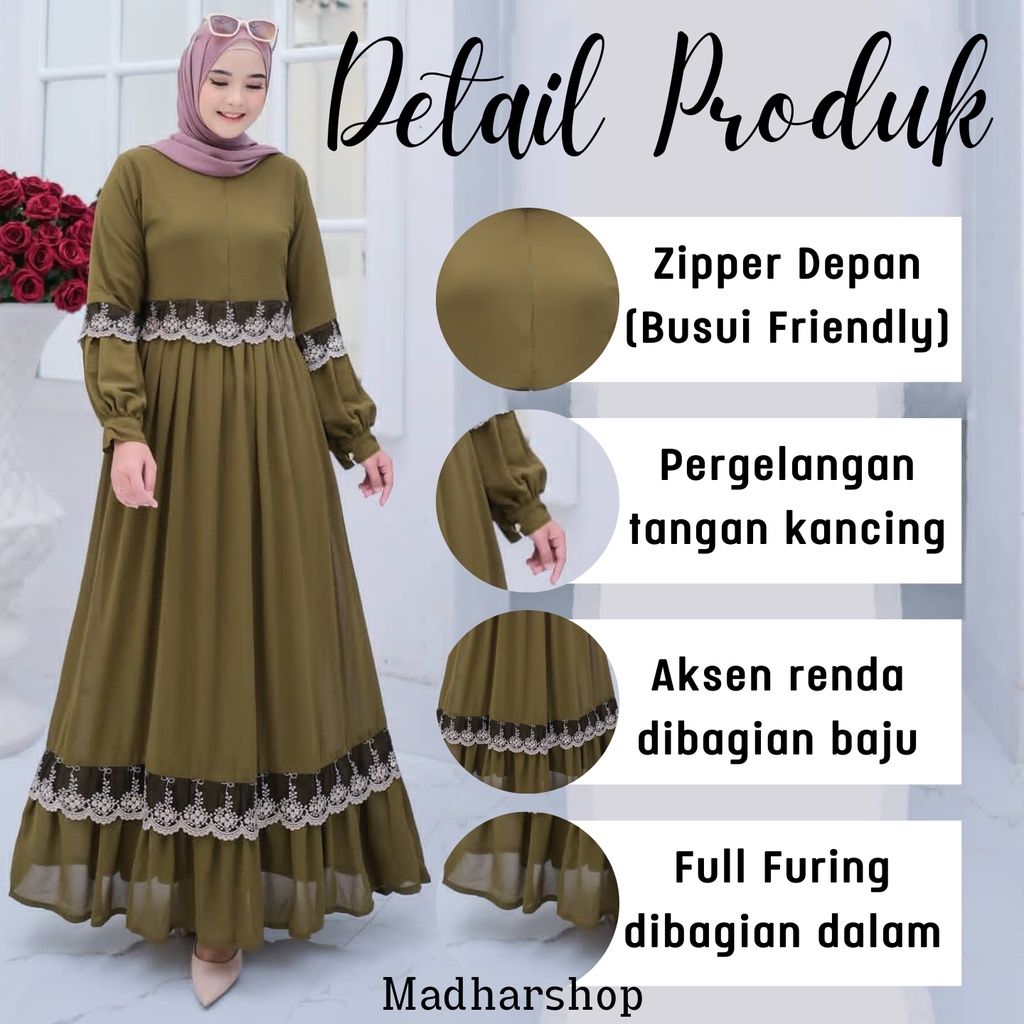 Sonia Dress Gamis Wanita Terbaru 2022 Kekinian Original Mewah Busui Jumbo Bahan Ceruty Baby Doll Aksen Renda Premium Import Full Furing Fit to XL Terbaru / Baju Kondangan Pesta Wanita Muslim Remaja Dewasa Polos Simple Kekinian / Maxy Dress Korean Style