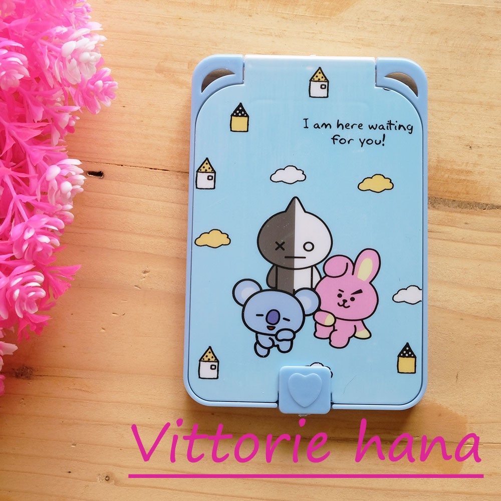 Cermin Mini Lipat BTS Cermin Portable BT21 Vittorie Hana