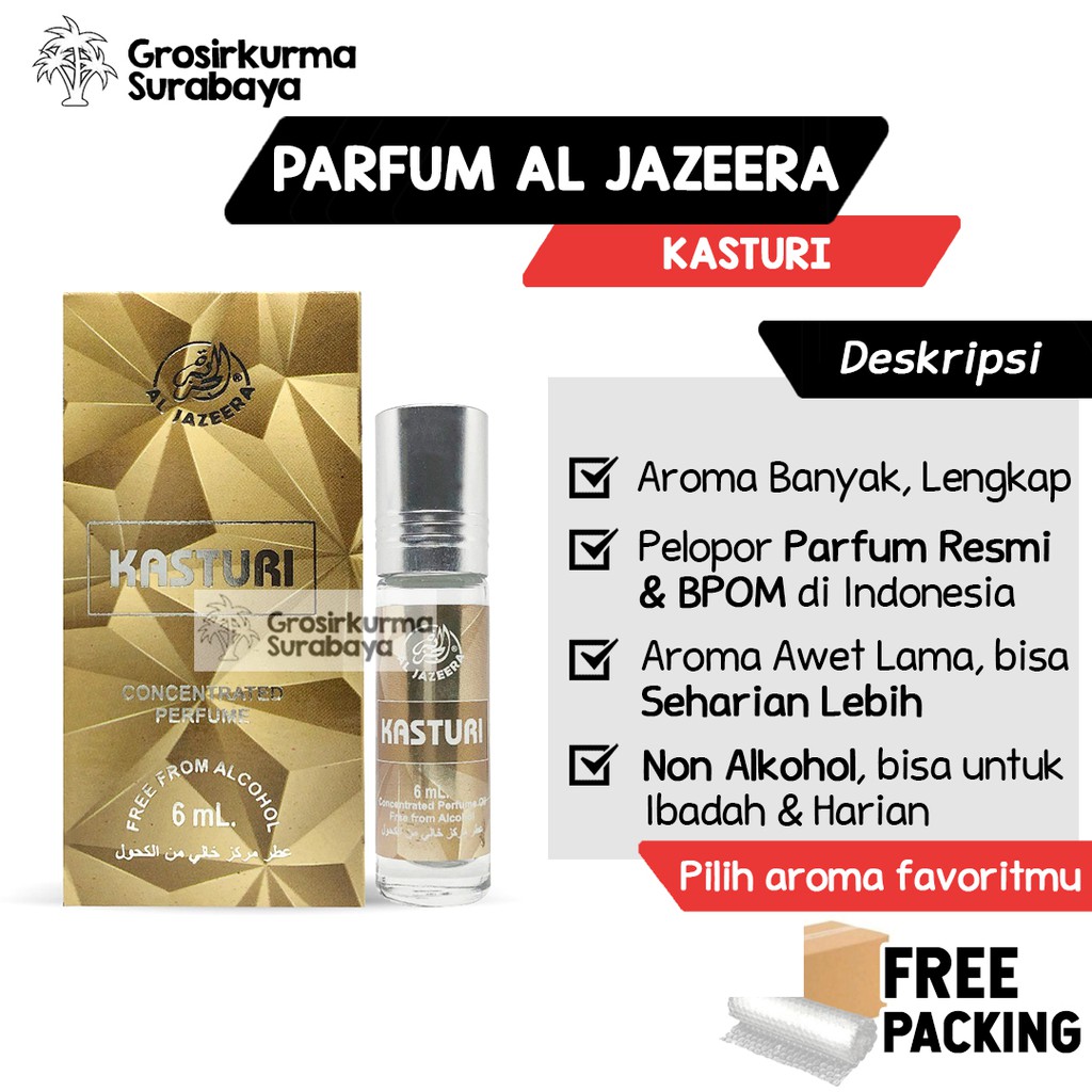 Parfum MISK KASTURI Al Jazeera BPOM Roll On 6ml Kesturi Kijang Jannati Susu Non Alkohol Untuk Sholat