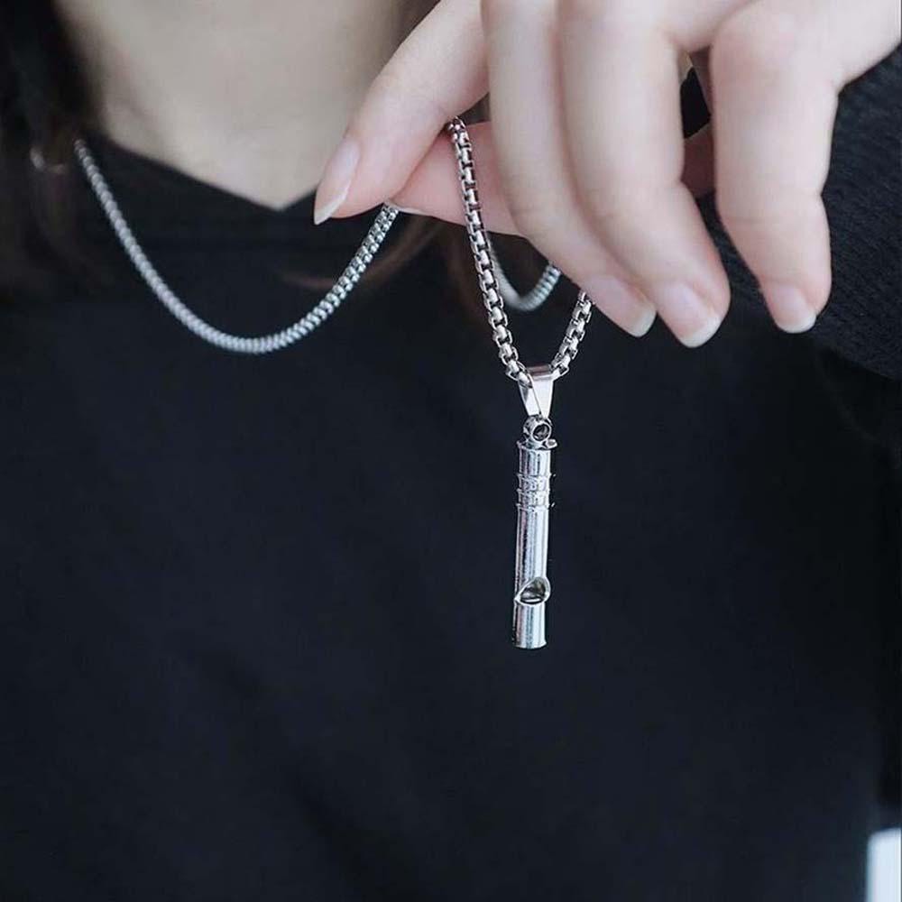 Kalung peluit pria wanita gaya fashion hip hop rantai panjang silver anti karat untuk couple pasangan sahabat best friend dan alat melatih anjing atau hewan lainnya