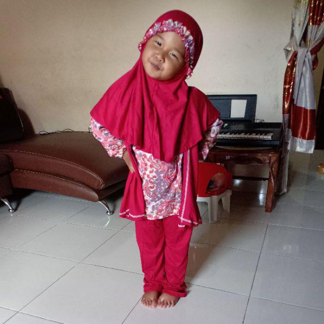 Baju Muslimah Anak Balita Kikan Legging Set Elbi Ori Bahan Spandek Rayon Super Kombi Batik Katun
