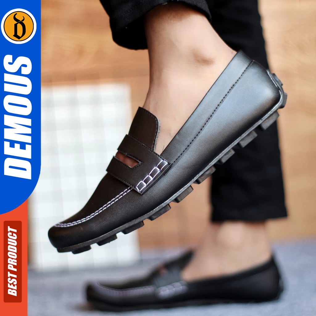 Sepatu Formal Pria Sepatu Casual Pria Kulit Pu Slop Sepatu Pantofel Kerja Kantor Kuliah Kondangan Sepatu Hitam Pria DEMOUS GALASA