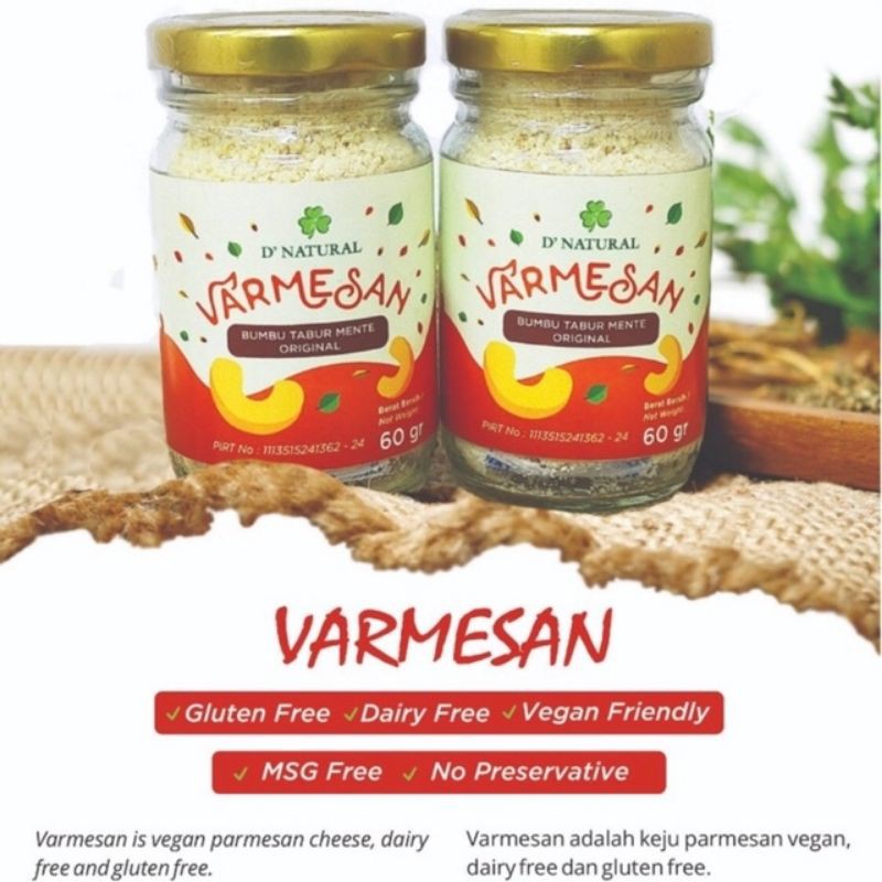 

Varmesan Vegan 60gr - Keju Parmesan VEGAN Dairy Free Organic 60 gram