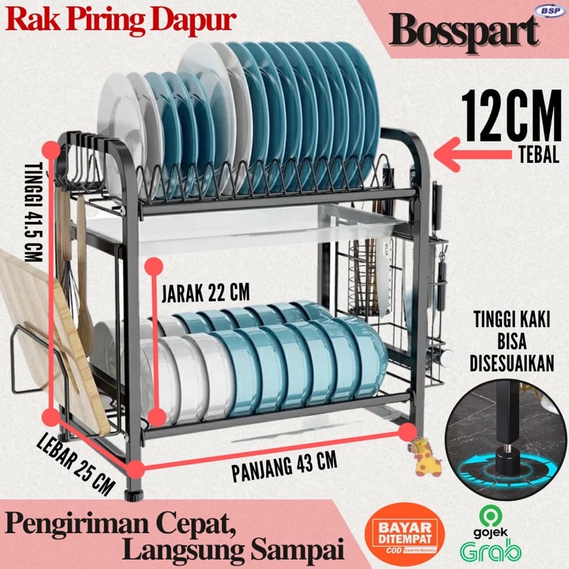 Rak Piring Stainless 2 tingkat / Rak Dapur / Rak Cuci Piring / Rak Penyimpanan Dapur / Rak Pengering Piring 2 susun / Rak Mangkuk Piring