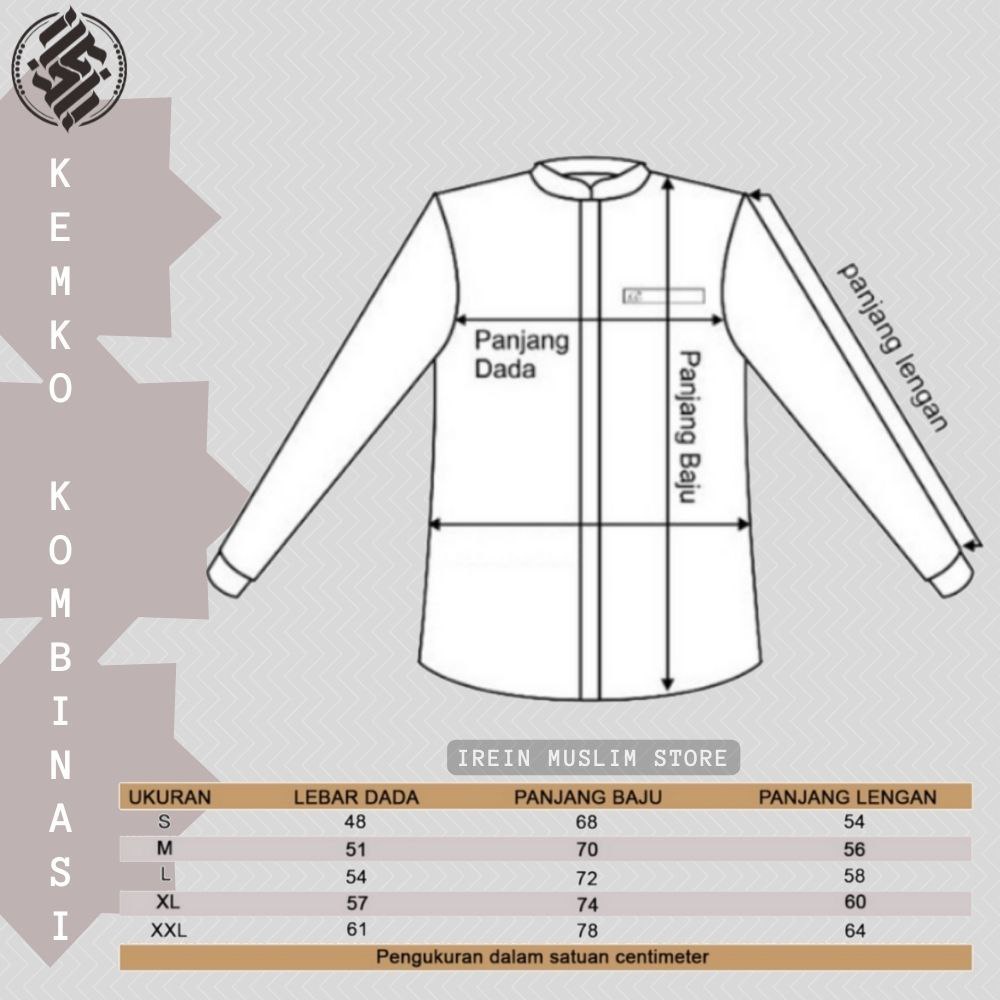 Baju Kemeja Koko Pria Lengan Panjang Kombinasi Batik Motif Kobata S M L XL