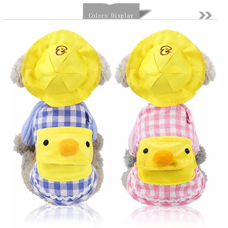 Pet Clothes Baju Summer Bebek Dengan Topi Untuk Anjing Dan Kucing