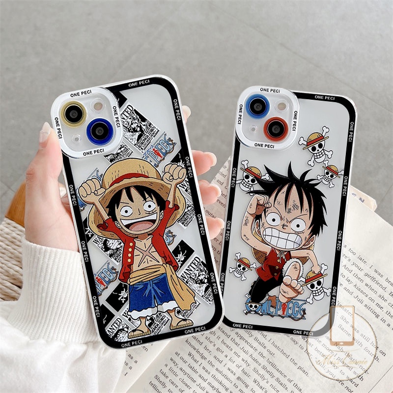 IPHONE Kartun One Piece Casing Ponsel Kompatibel Untuk Iphone13 11 12 14 Pro Max6 6S 7 8 Plus XR X XS MAX SE 2020lucu Trendi Anime Luffy Transparan TPU Lembut Mata Malaikat Cover Pelindung