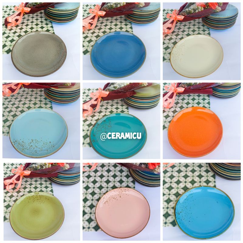 PIRING MAKAN KERAMIK MURAH / SALAD PLATE RUSTIC ukuran 21cm-1