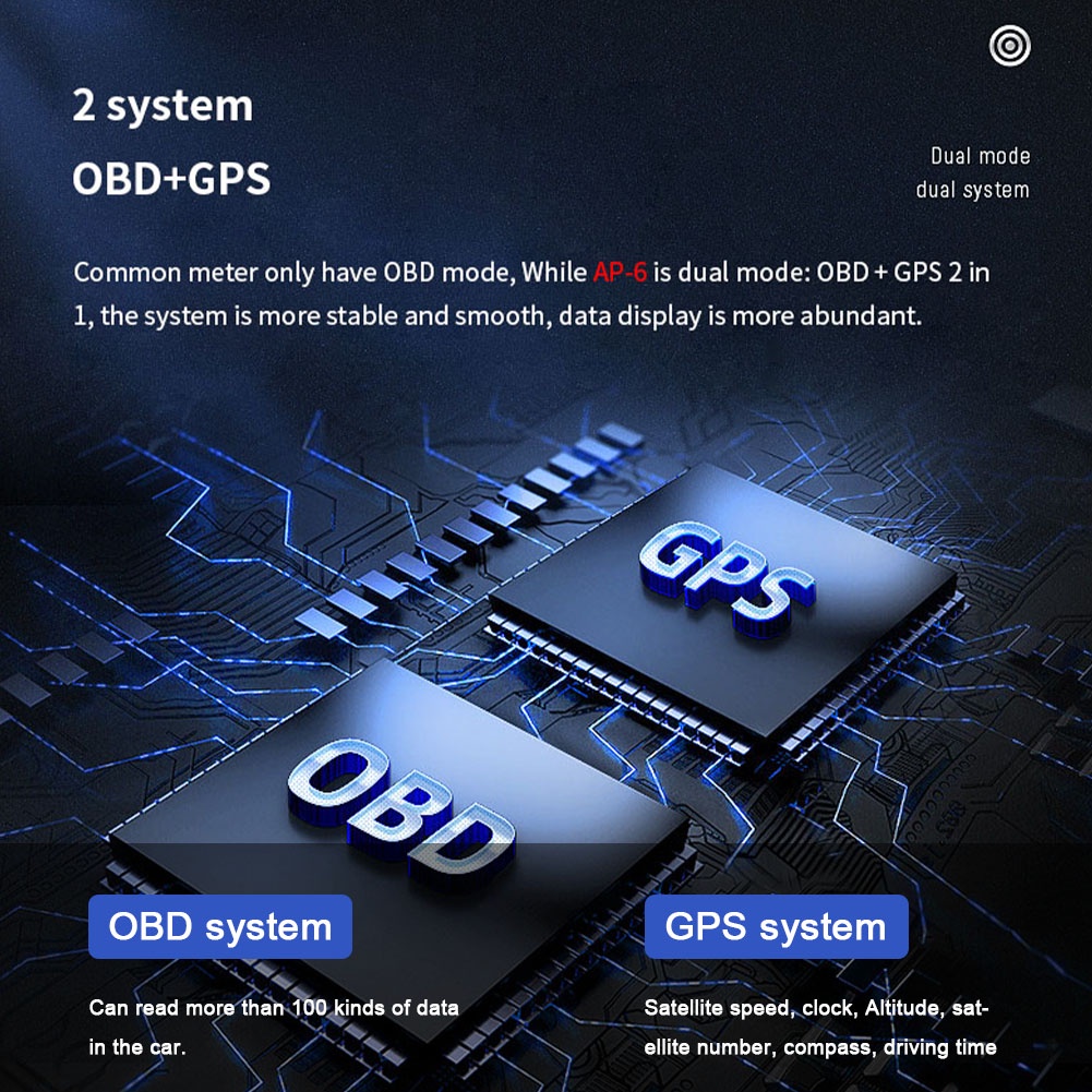 P6 GPS Mobil OBD OBD2 Meter Digital Scanner Alarm Speed Gauge display Hud Water temp RPM turbo boost