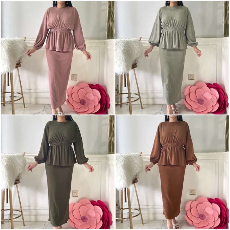 SANIA SET / SETELAN WANITA BAHAN PLEATS IMPORT / DAPAT BAJU DAN ROK