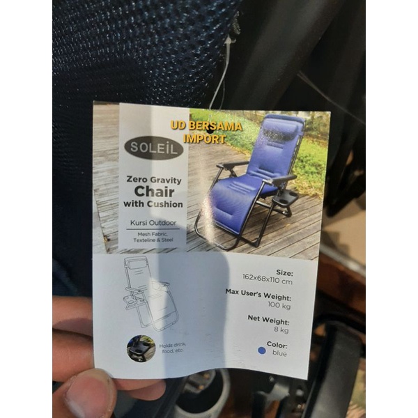 kursi malas lipat zero gravity chair soleil premium empuk tebal