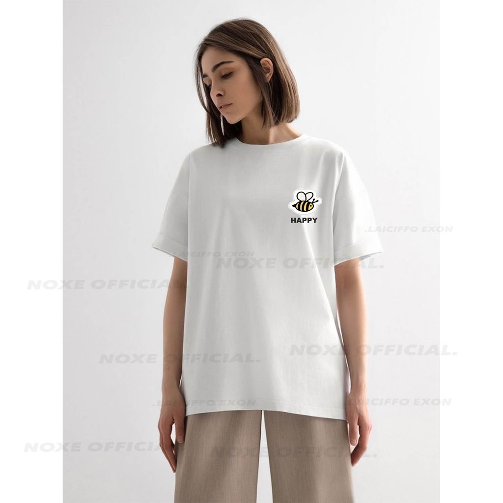 Baju kaos pria dan wanita / tshirt orang dewasa bahan katun adem gambar BEE lebah / be happy