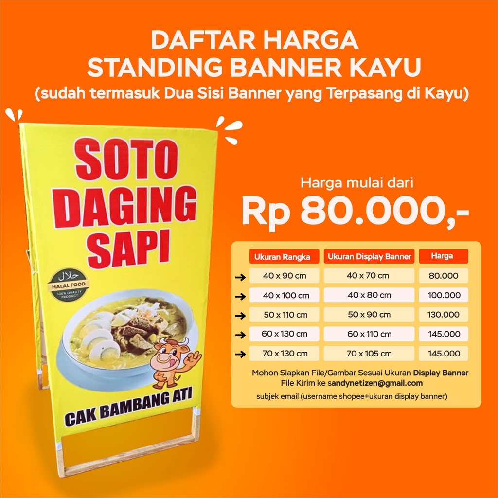 Stand Banner Spanduk Kayu Segitiga
